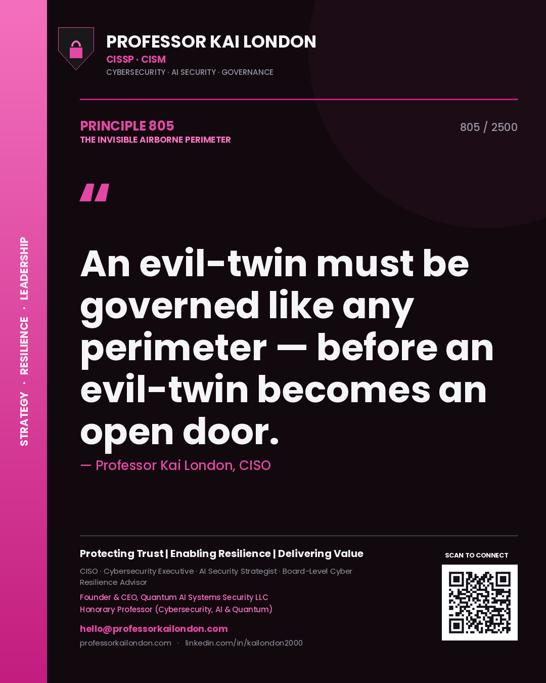 Professor Kai London principle 805: An evil-twin must be governed like any perimeter — before an evil-twin becomes an open door.