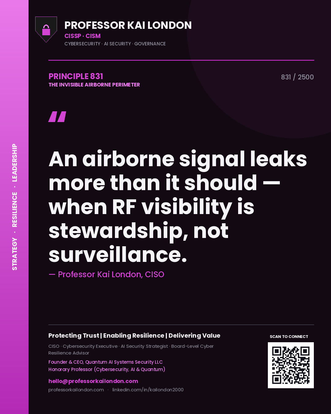 Professor Kai London principle 831: An airborne signal leaks more than it should — when RF visibility is stewardship, not surveillance.