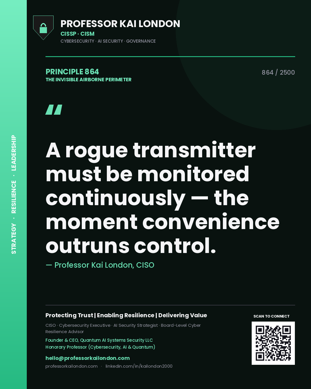 Professor Kai London principle 864: A rogue transmitter must be monitored continuously — the moment convenience outruns control.