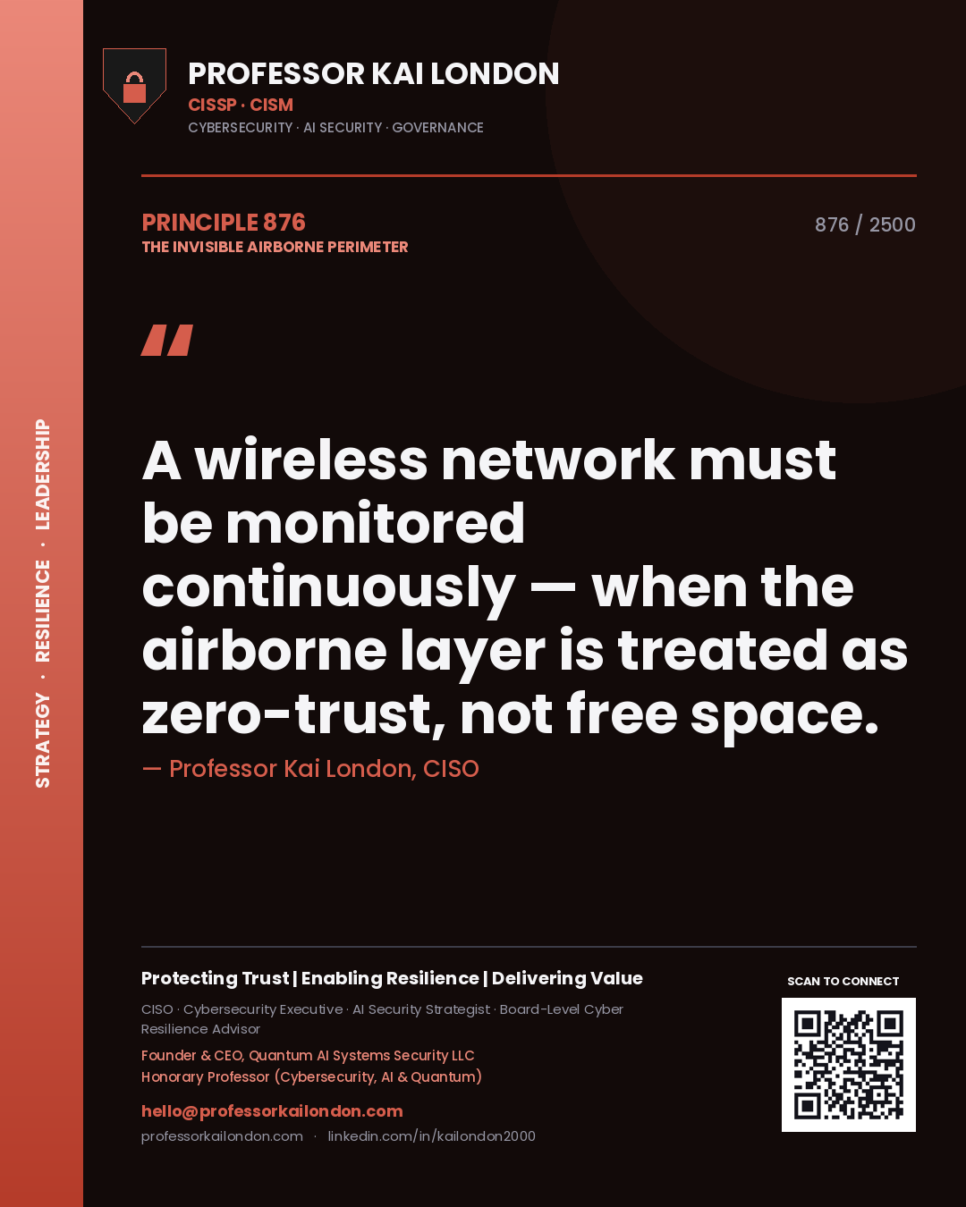 Professor Kai London principle 876: A wireless network must be monitored continuously — when the airborne layer is treated as zero-trust, not free space.