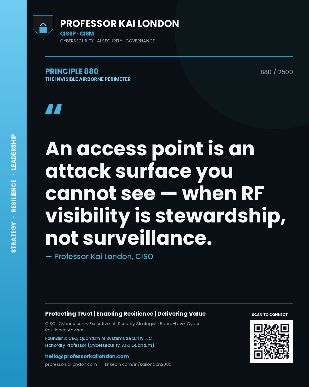 Professor Kai London principle 880: An access point is an attack surface you cannot see — when RF visibility is stewardship, not surveillance.