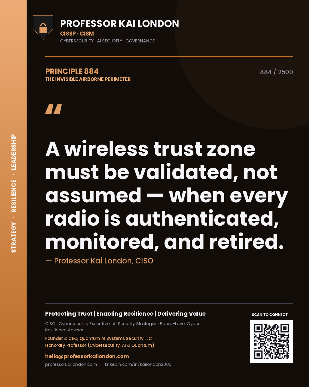 Professor Kai London principle 884: A wireless trust zone must be validated, not assumed — when every radio is authenticated, monitored, and retired.