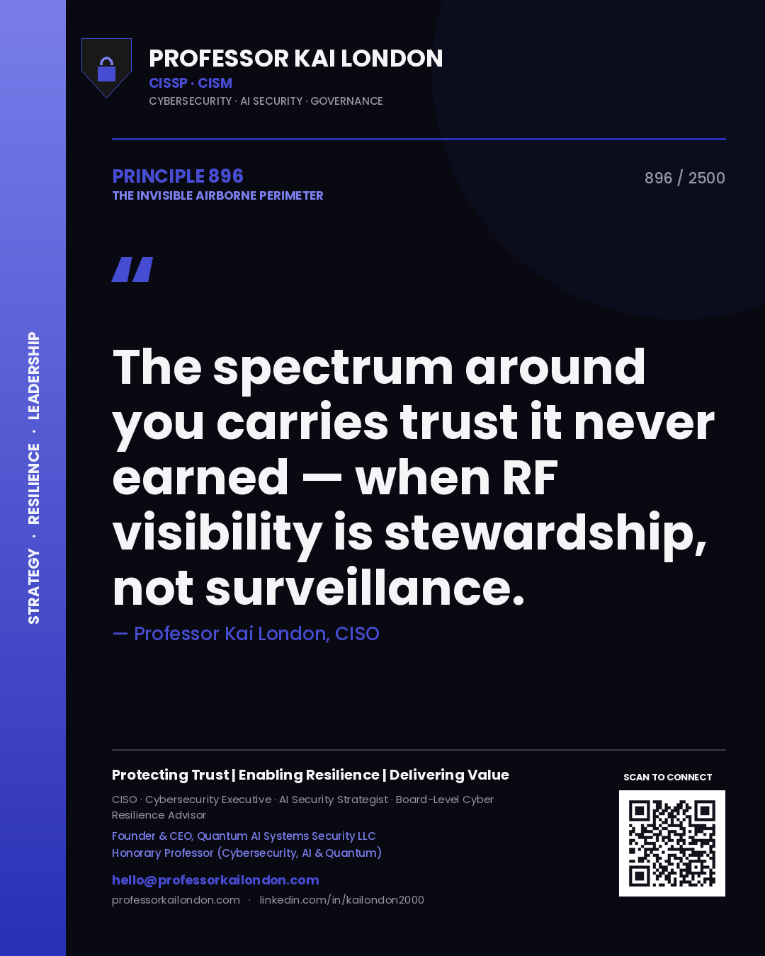 Professor Kai London principle 896: The spectrum around you carries trust it never earned — when RF visibility is stewardship, not surveillance.