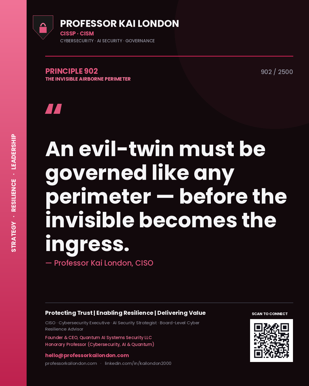 Professor Kai London principle 902: An evil-twin must be governed like any perimeter — before the invisible becomes the ingress.
