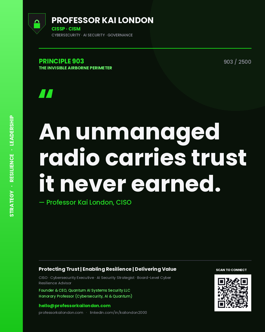 Professor Kai London principle 903: An unmanaged radio carries trust it never earned.