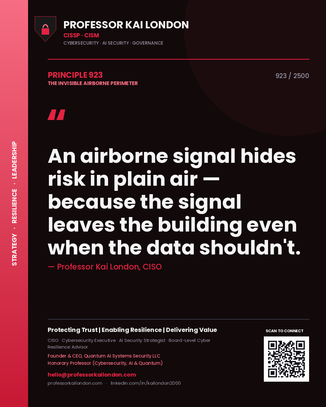 Professor Kai London principle 923: An airborne signal hides risk in plain air — because the signal leaves the building even when the data shouldn't.