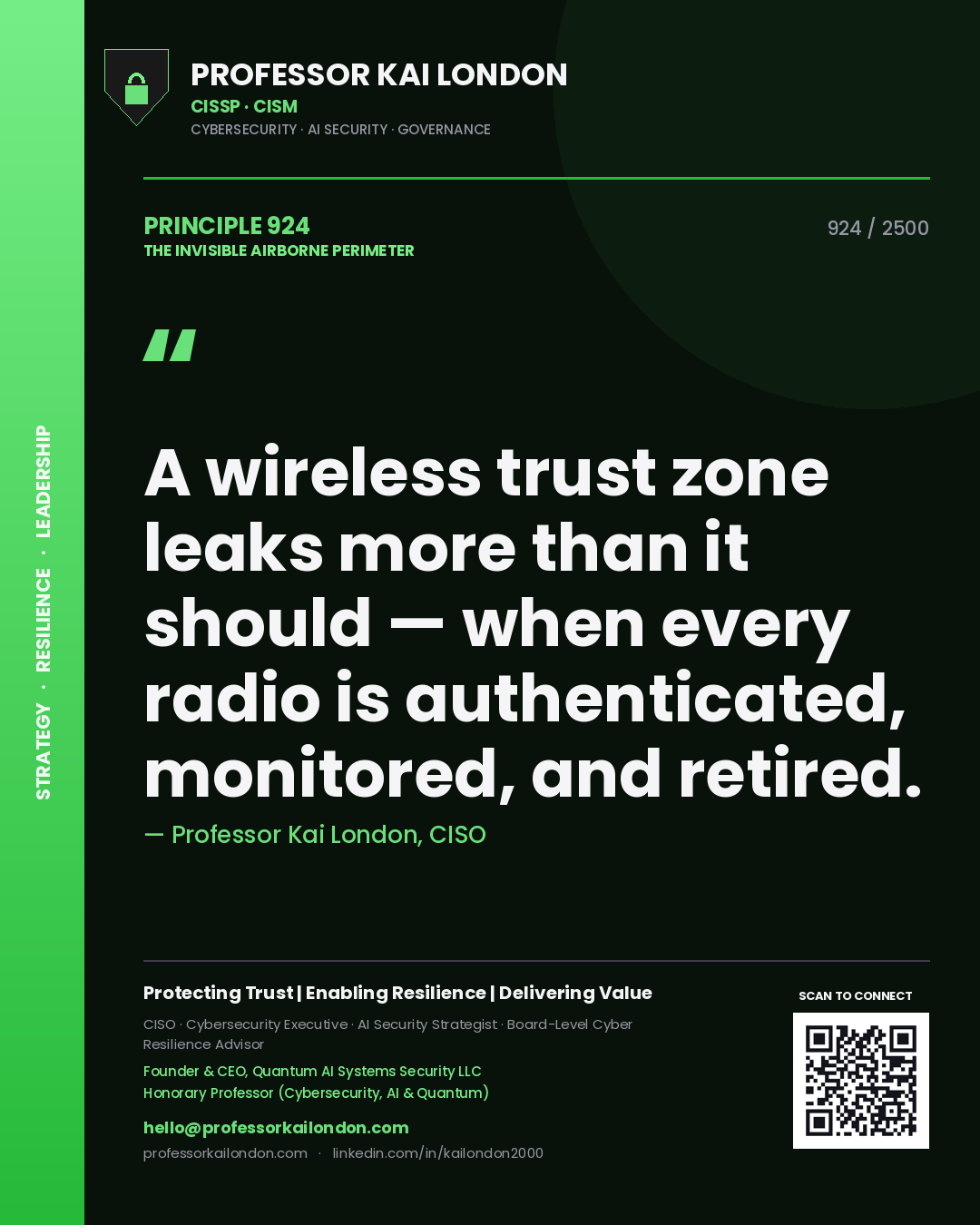 Professor Kai London principle 924: A wireless trust zone leaks more than it should — when every radio is authenticated, monitored, and retired.