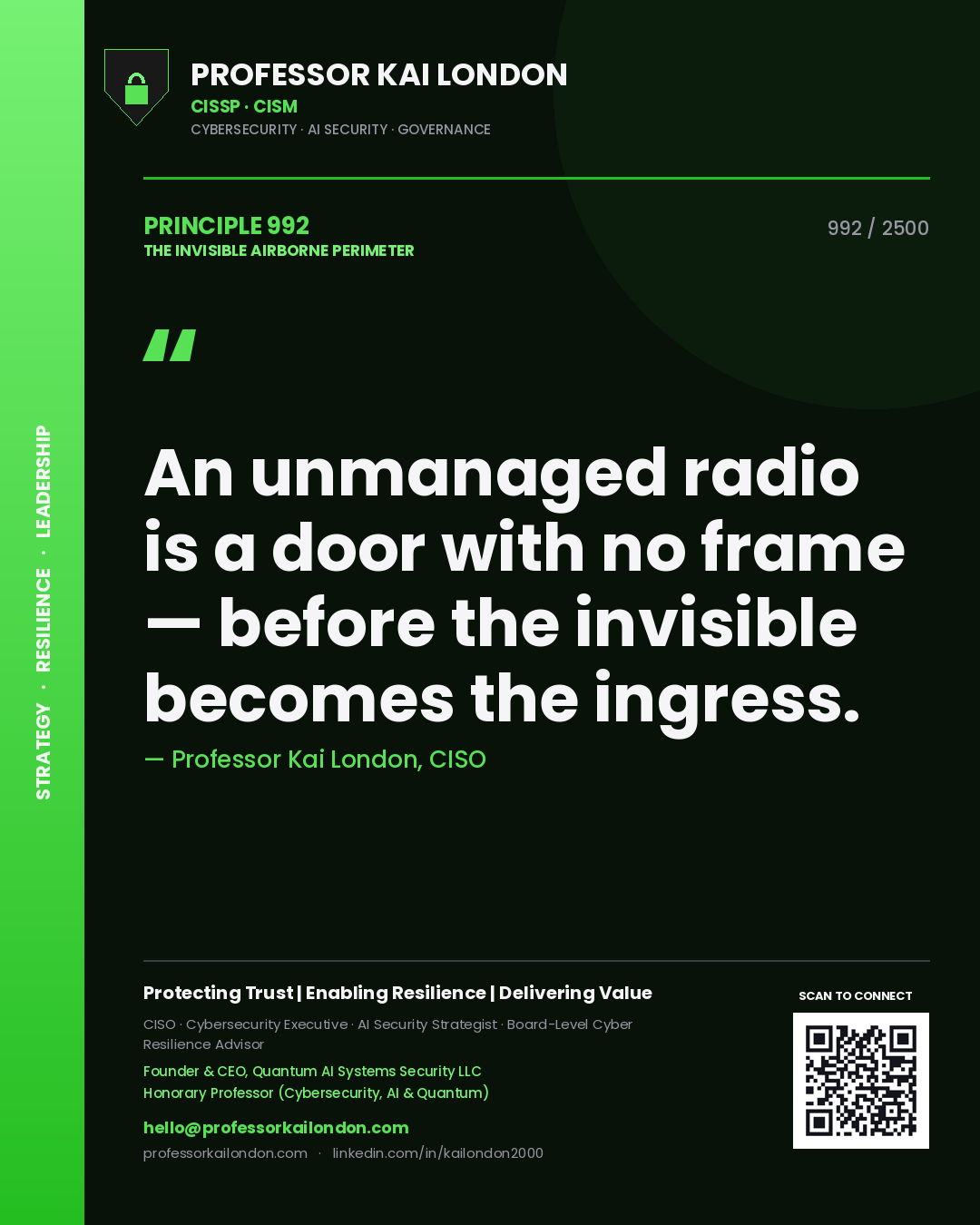 Professor Kai London principle 992: An unmanaged radio is a door with no frame — before the invisible becomes the ingress.