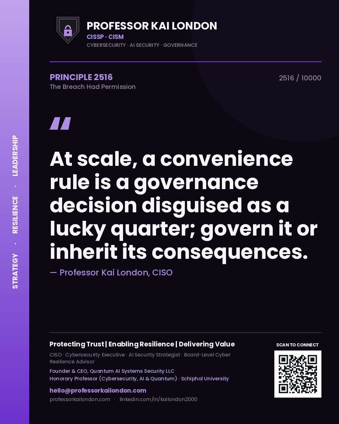 Professor Kai London principle 2516: At scale, a convenience rule is a governance decision disguised as a lucky quarter; govern it or inherit its consequences.