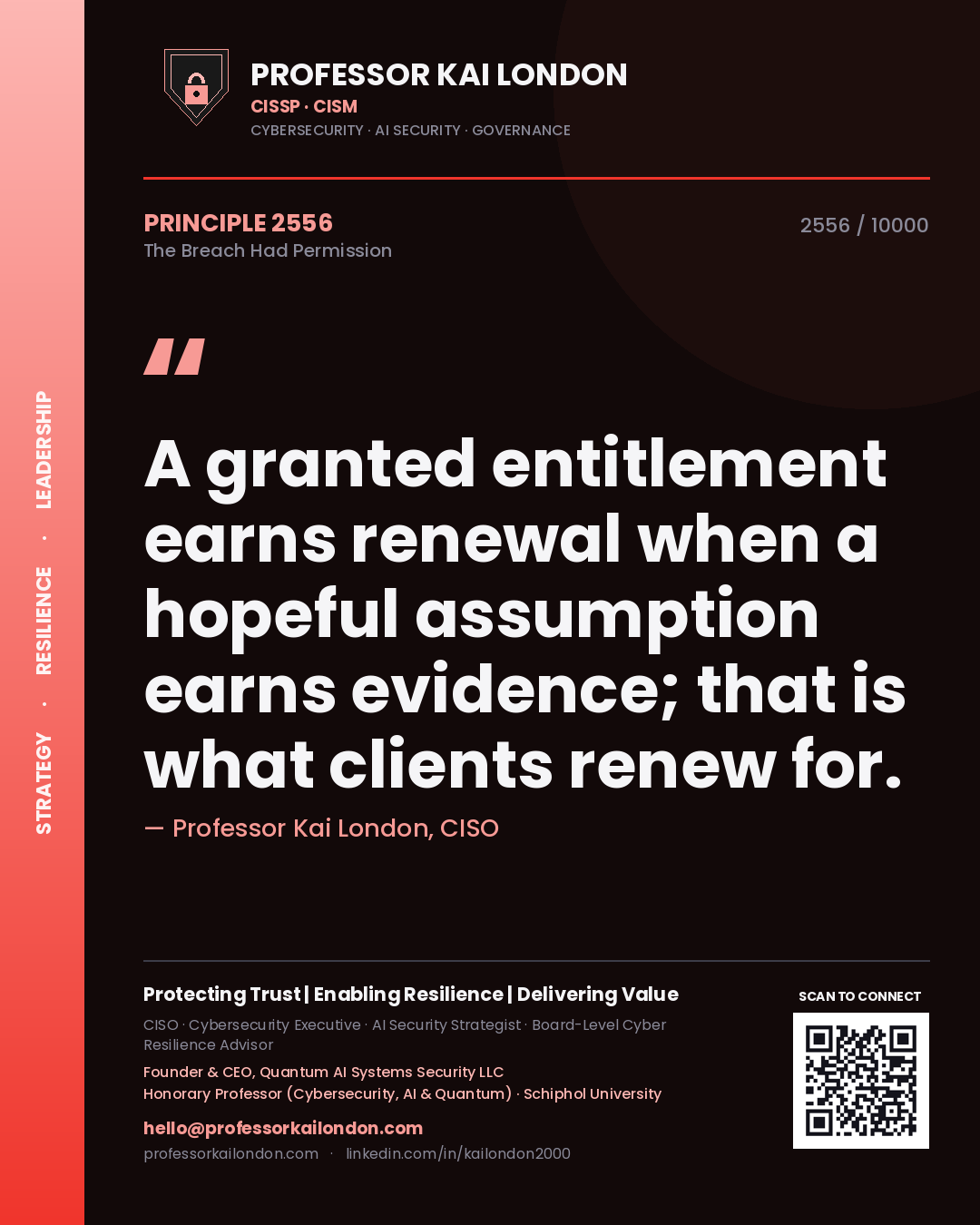 Professor Kai London principle 2556: A granted entitlement earns renewal when a hopeful assumption earns evidence; that is what clients renew for.