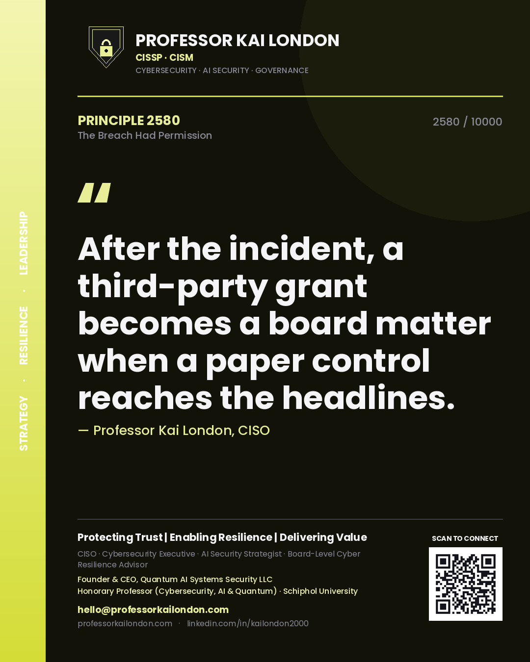 Professor Kai London principle 2580: After the incident, a third-party grant becomes a board matter when a paper control reaches the headlines.