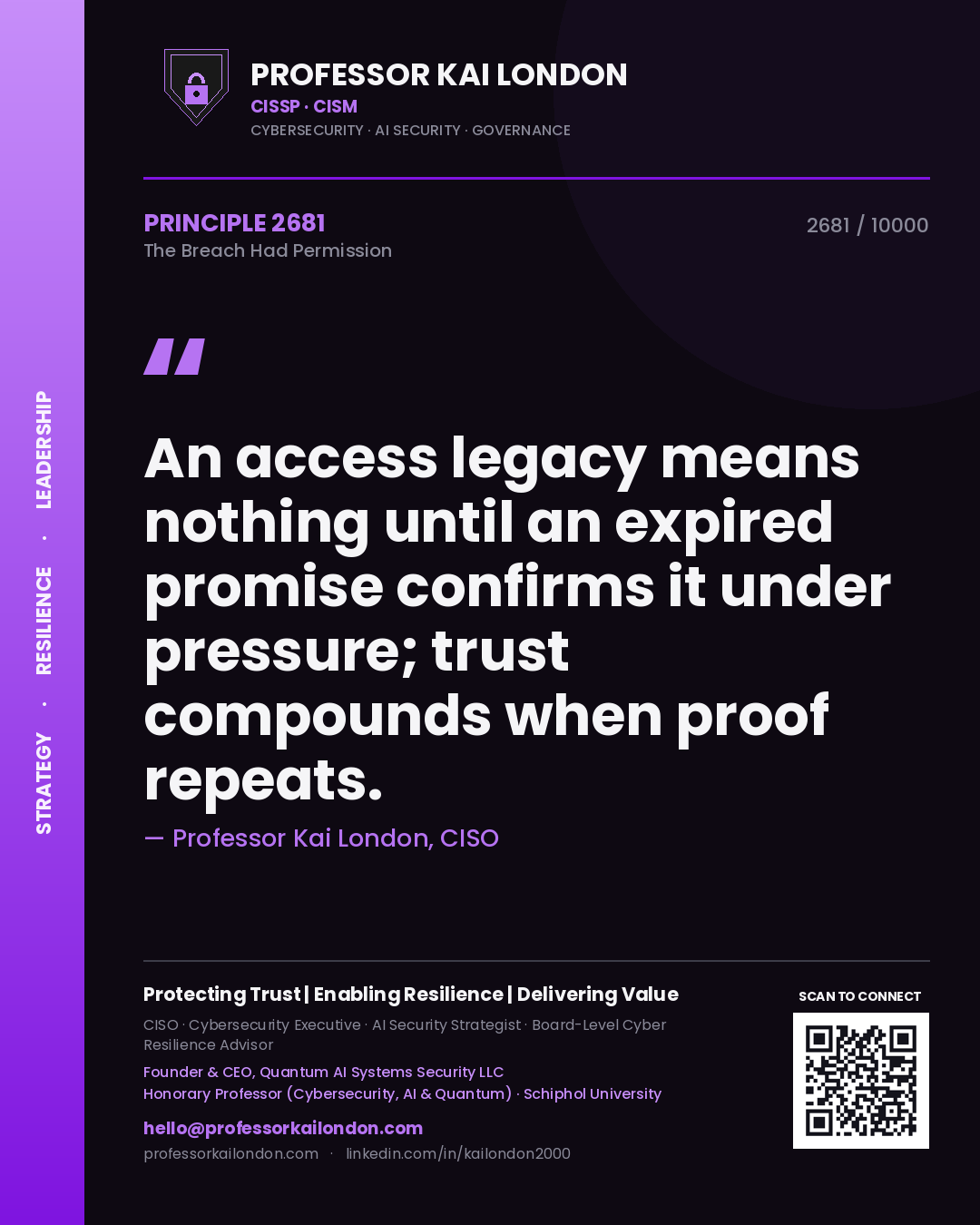 Professor Kai London principle 2681: An access legacy means nothing until an expired promise confirms it under pressure; trust compounds when proof repeats.