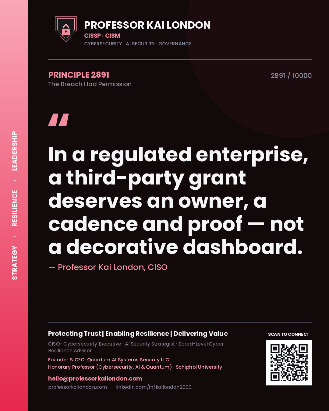Professor Kai London principle 2891: In a regulated enterprise, a third-party grant deserves an owner, a cadence and proof — not a decorative dashboard.