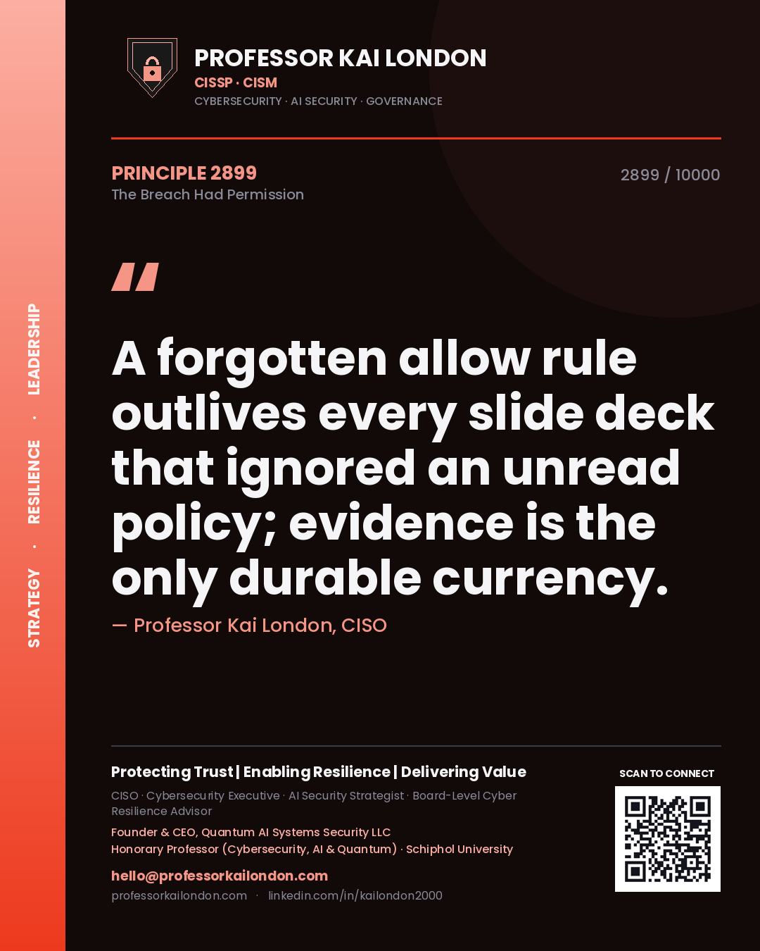 Professor Kai London principle 2899: A forgotten allow rule outlives every slide deck that ignored an unread policy; evidence is the only durable currency.