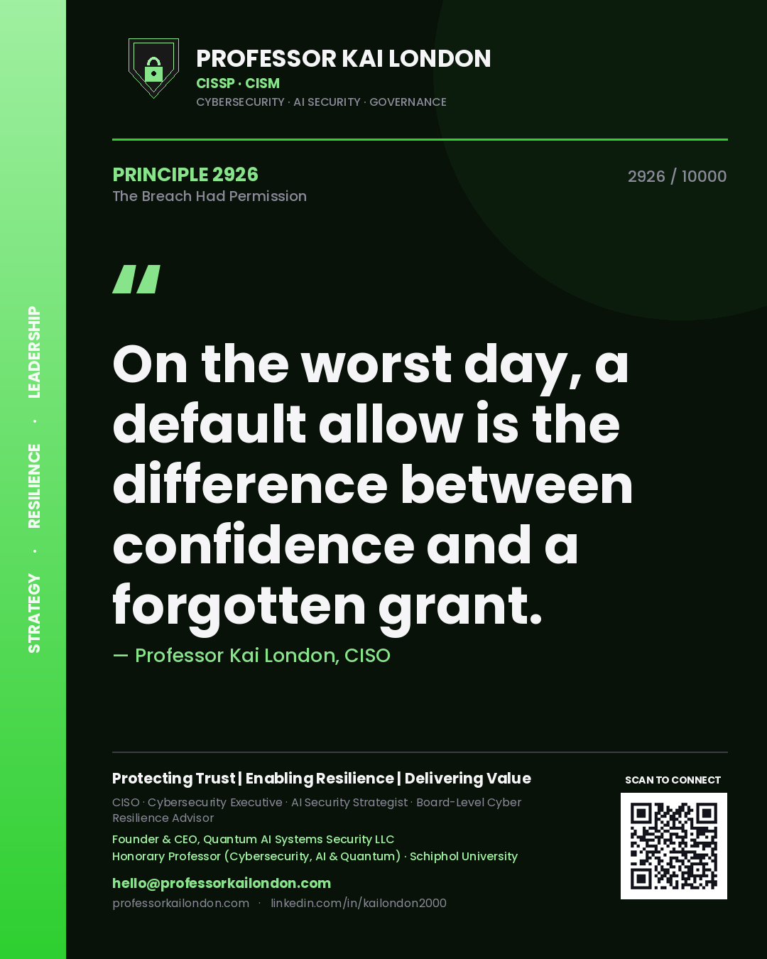 Professor Kai London principle 2926: On the worst day, a default allow is the difference between confidence and a forgotten grant.