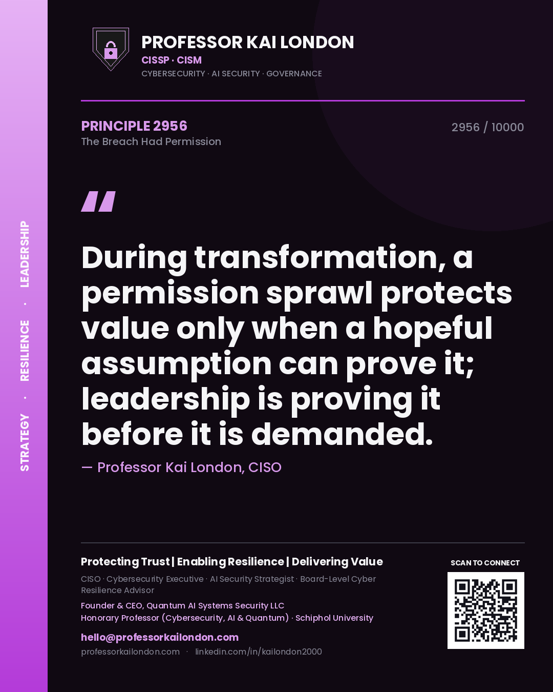 Professor Kai London principle 2956: During transformation, a permission sprawl protects value only when a hopeful assumption can prove it; leadership is proving it before it is demanded.