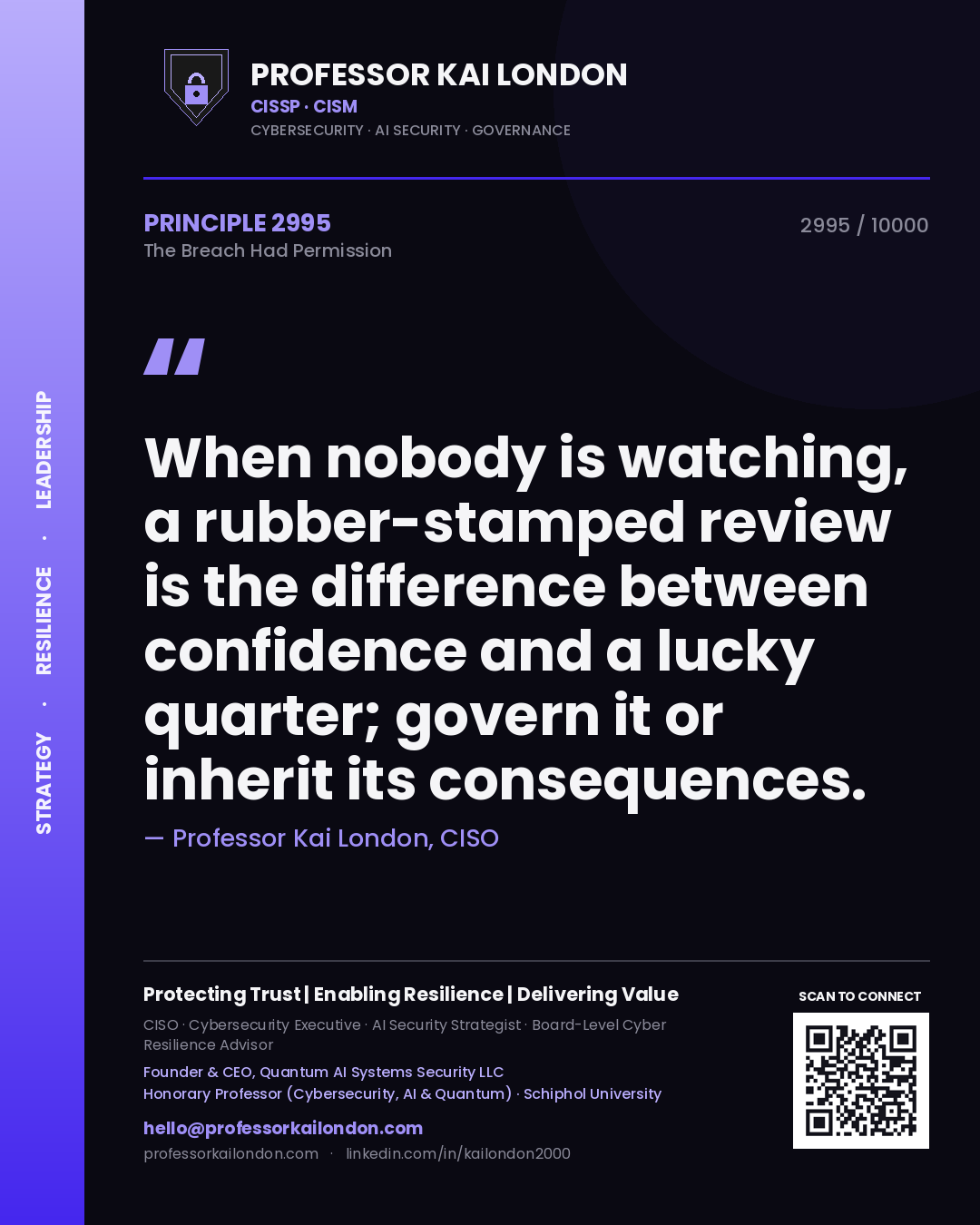 Professor Kai London principle 2995: When nobody is watching, a rubber-stamped review is the difference between confidence and a lucky quarter; govern it or inherit its consequences.