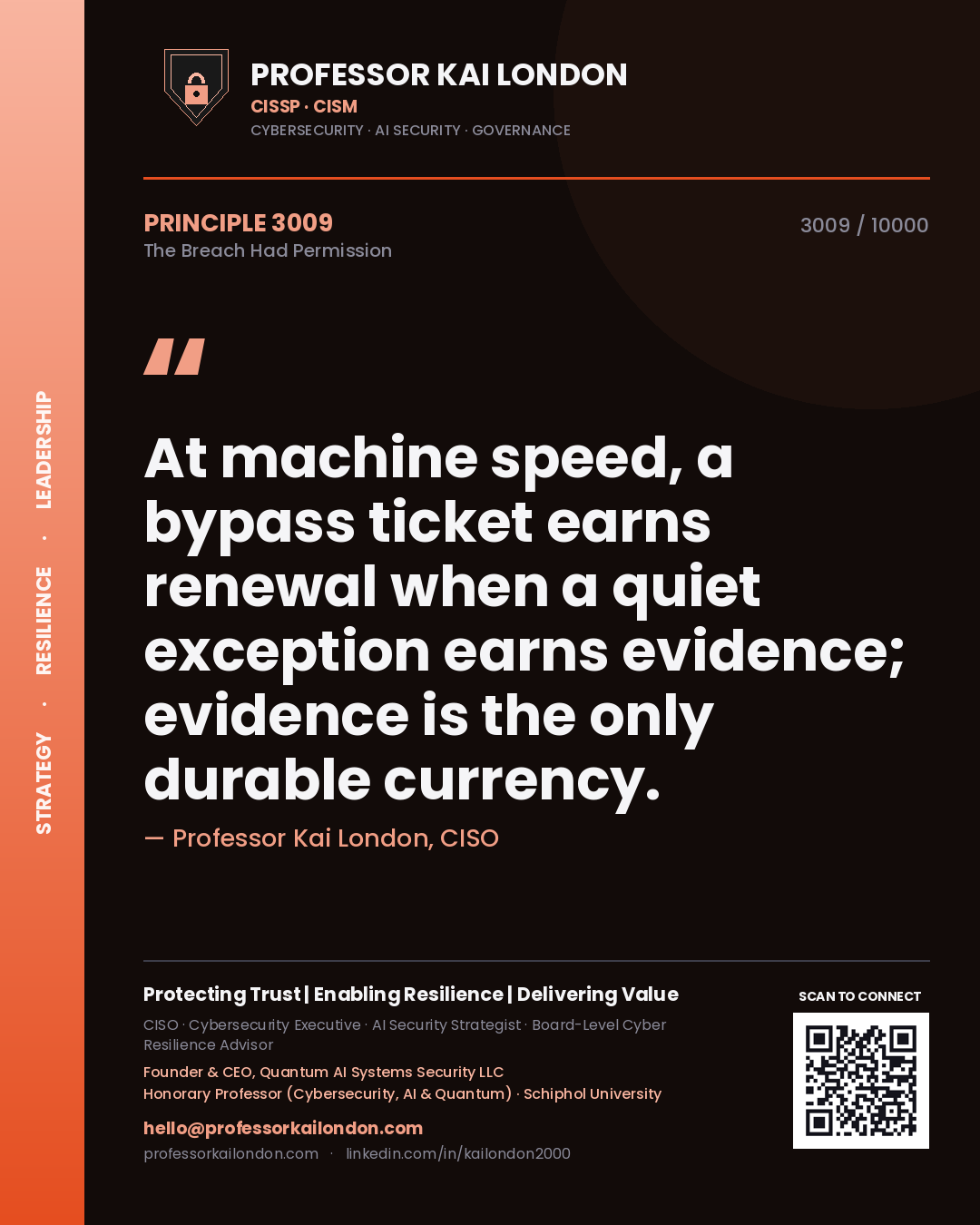Professor Kai London principle 3009: At machine speed, a bypass ticket earns renewal when a quiet exception earns evidence; evidence is the only durable currency.