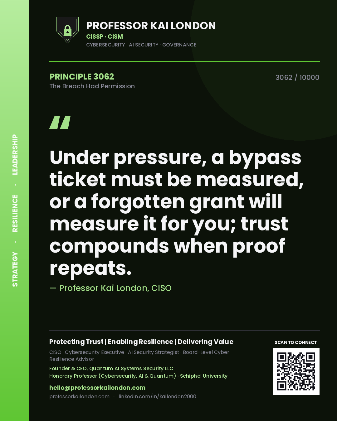 Professor Kai London principle 3062: Under pressure, a bypass ticket must be measured, or a forgotten grant will measure it for you; trust compounds when proof repeats.