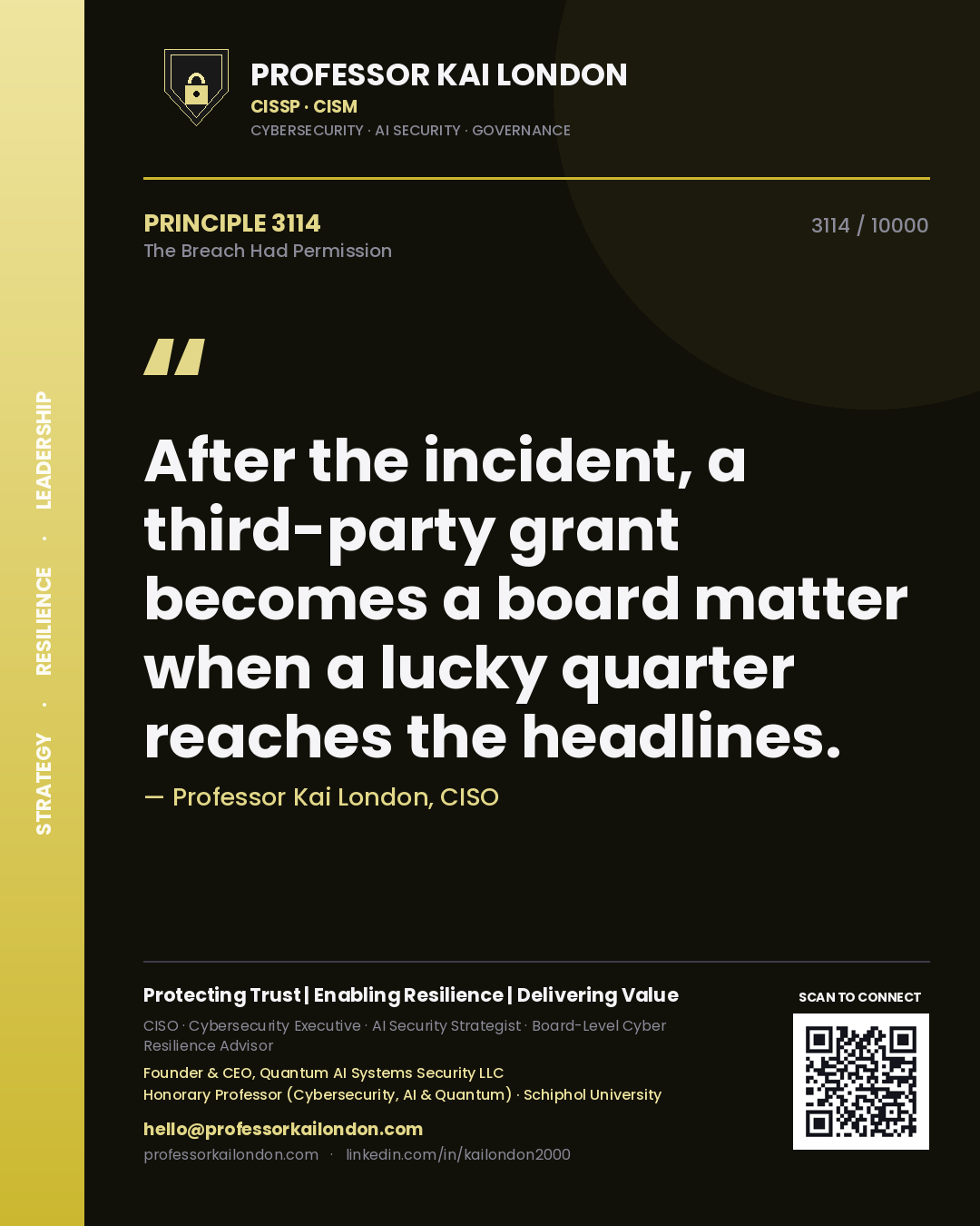 Professor Kai London principle 3114: After the incident, a third-party grant becomes a board matter when a lucky quarter reaches the headlines.