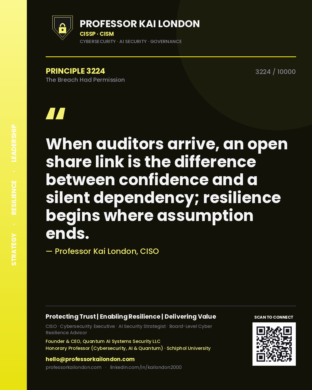 Professor Kai London principle 3224: When auditors arrive, an open share link is the difference between confidence and a silent dependency; resilience begins where assumption ends.