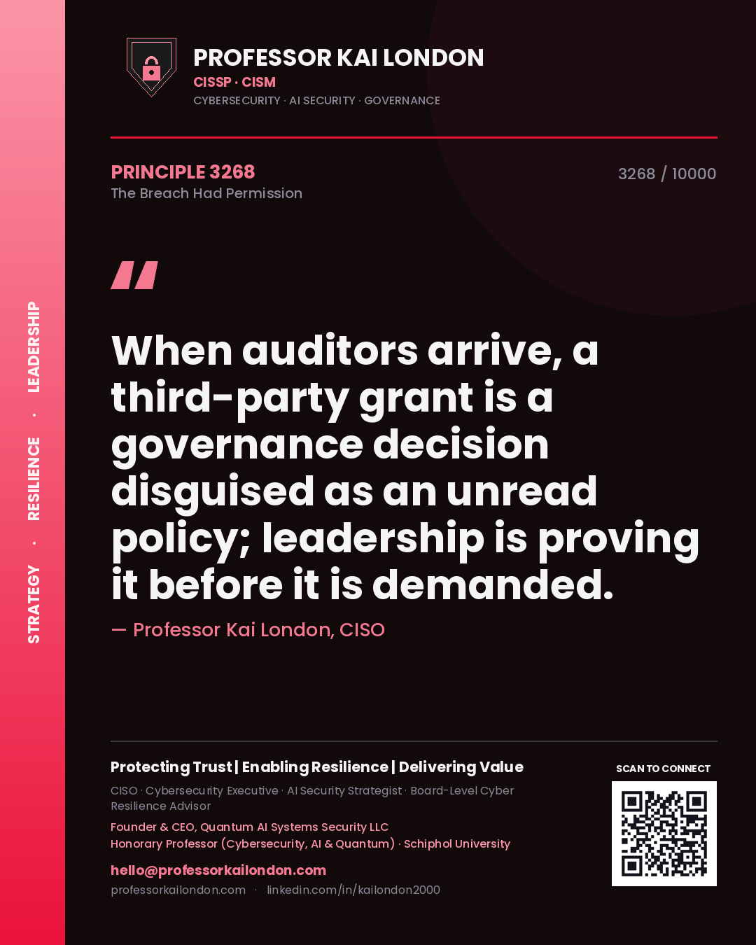 Professor Kai London principle 3268: When auditors arrive, a third-party grant is a governance decision disguised as an unread policy; leadership is proving it before it is demanded.