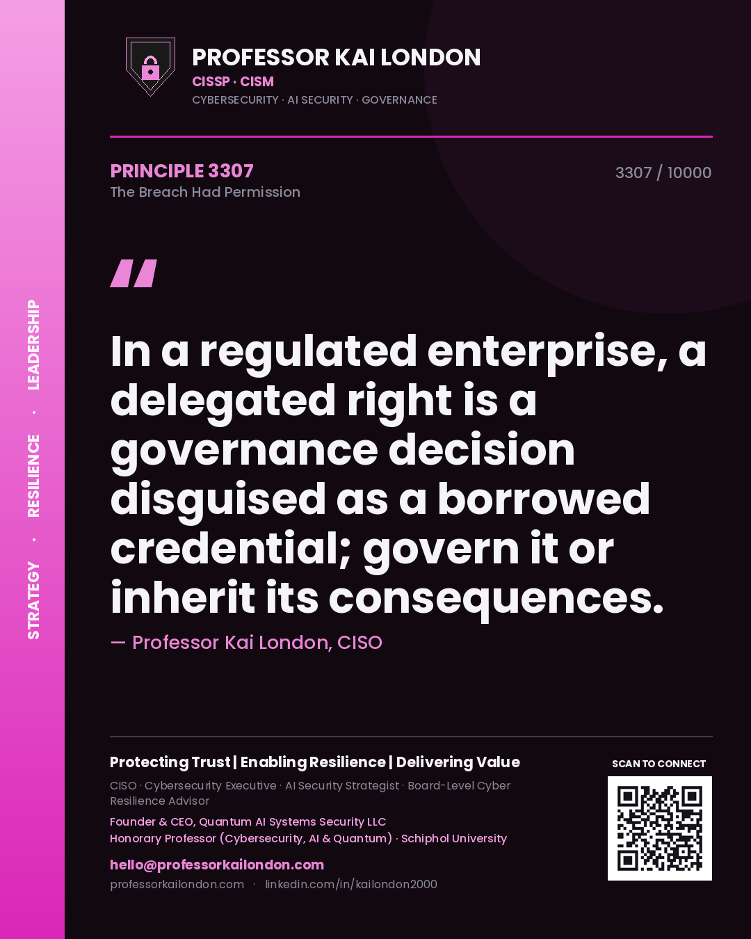 Professor Kai London principle 3307: In a regulated enterprise, a delegated right is a governance decision disguised as a borrowed credential; govern it or inherit its consequences.