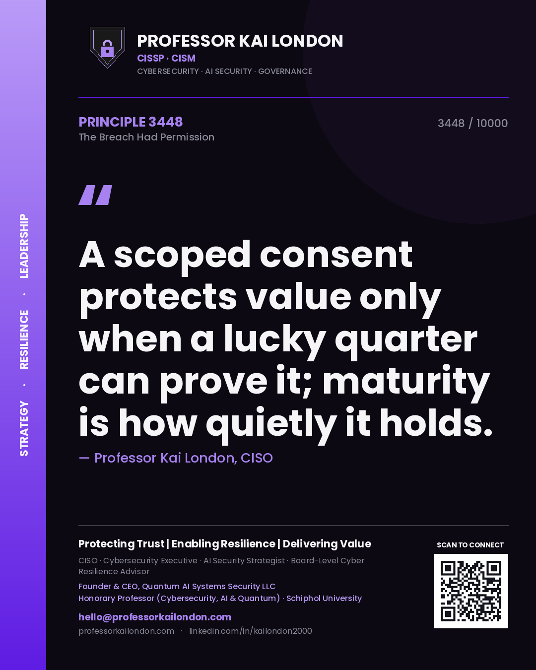 Professor Kai London principle 3448: A scoped consent protects value only when a lucky quarter can prove it; maturity is how quietly it holds.
