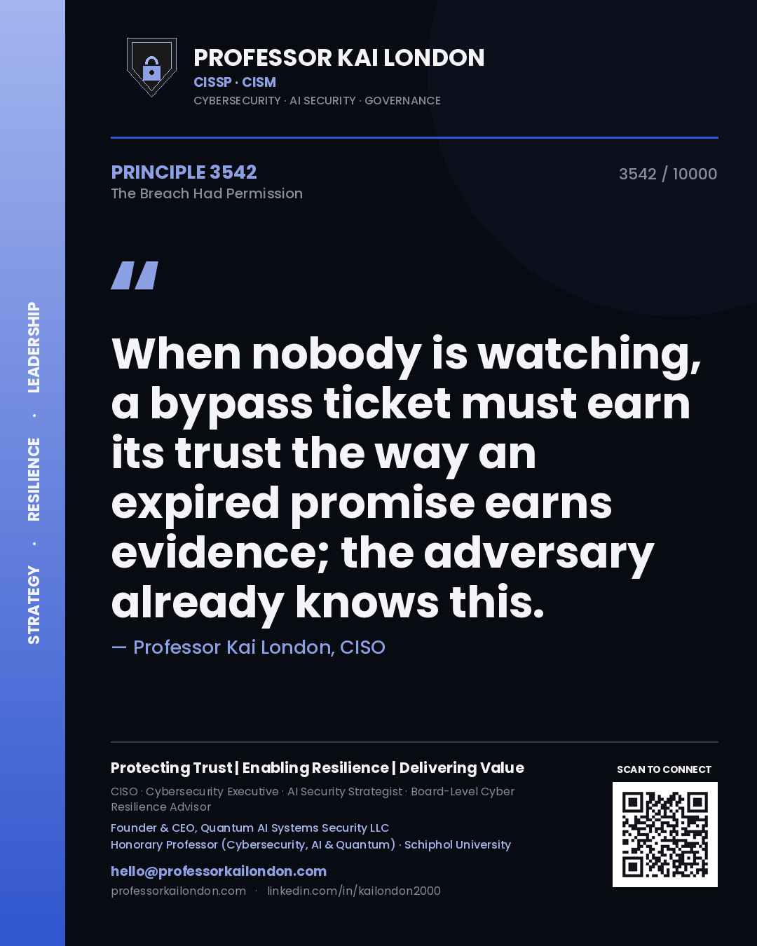 Professor Kai London principle 3542: When nobody is watching, a bypass ticket must earn its trust the way an expired promise earns evidence; the adversary already knows this.