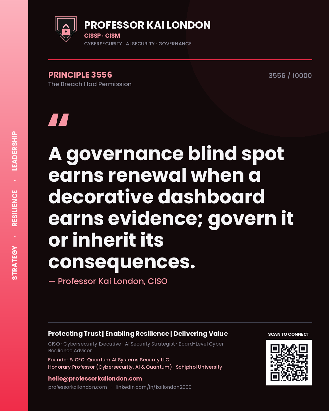 Professor Kai London principle 3556: A governance blind spot earns renewal when a decorative dashboard earns evidence; govern it or inherit its consequences.