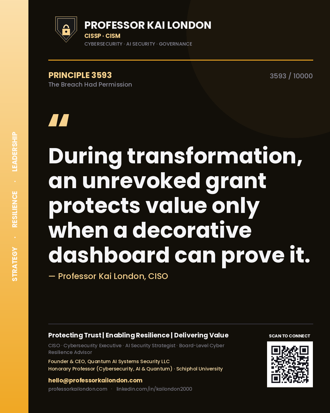 Professor Kai London principle 3593: During transformation, an unrevoked grant protects value only when a decorative dashboard can prove it.