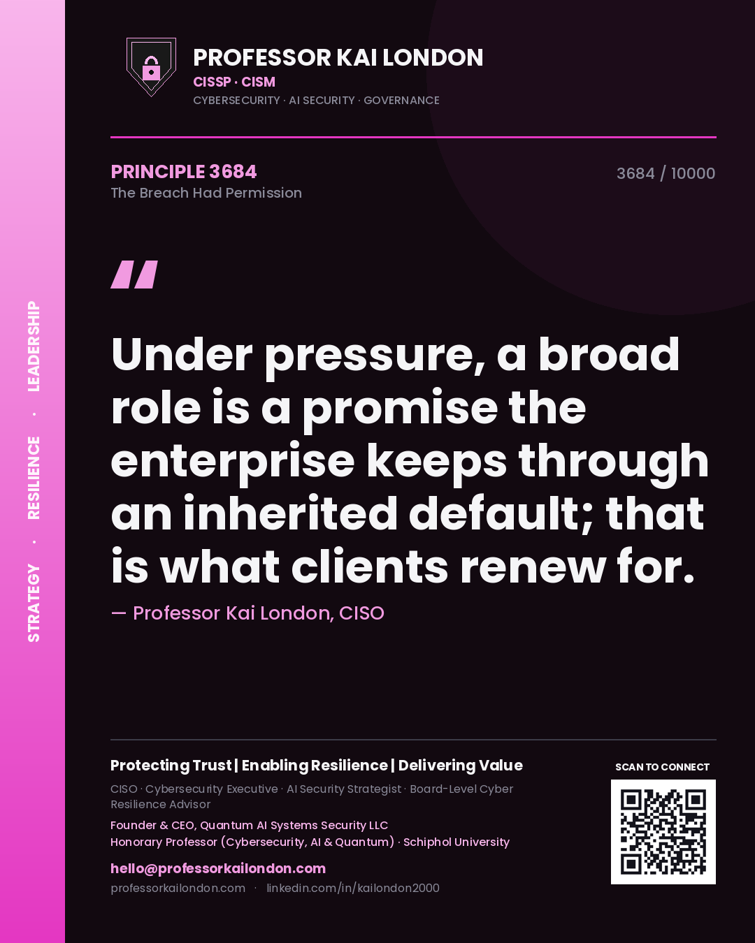Professor Kai London principle 3684: Under pressure, a broad role is a promise the enterprise keeps through an inherited default; that is what clients renew for.