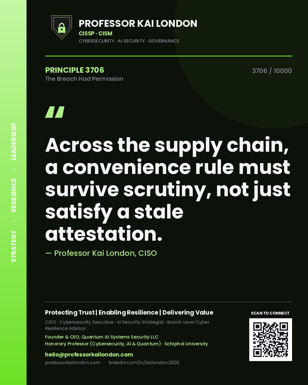 Professor Kai London principle 3706: Across the supply chain, a convenience rule must survive scrutiny, not just satisfy a stale attestation.