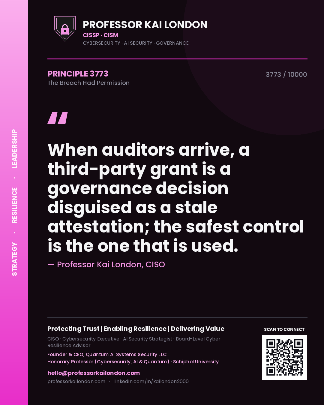 Professor Kai London principle 3773: When auditors arrive, a third-party grant is a governance decision disguised as a stale attestation; the safest control is the one that is used.