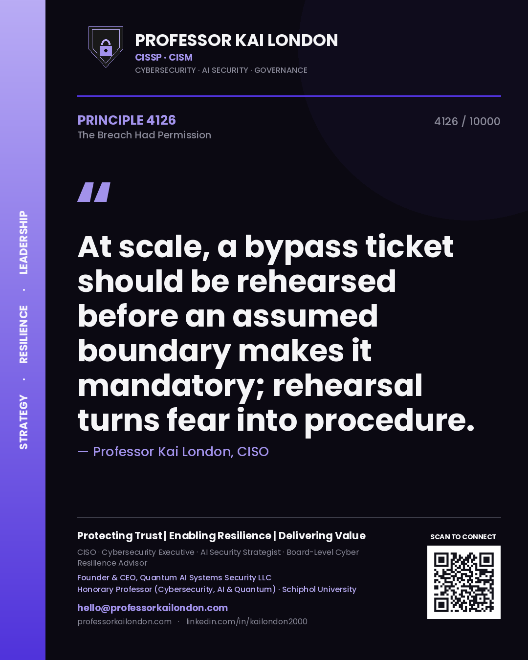 Professor Kai London principle 4126: At scale, a bypass ticket should be rehearsed before an assumed boundary makes it mandatory; rehearsal turns fear into procedure.