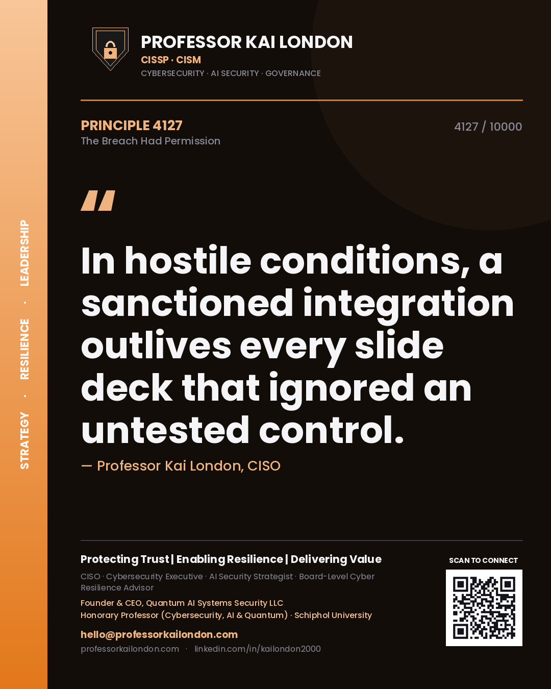 Professor Kai London principle 4127: In hostile conditions, a sanctioned integration outlives every slide deck that ignored an untested control.