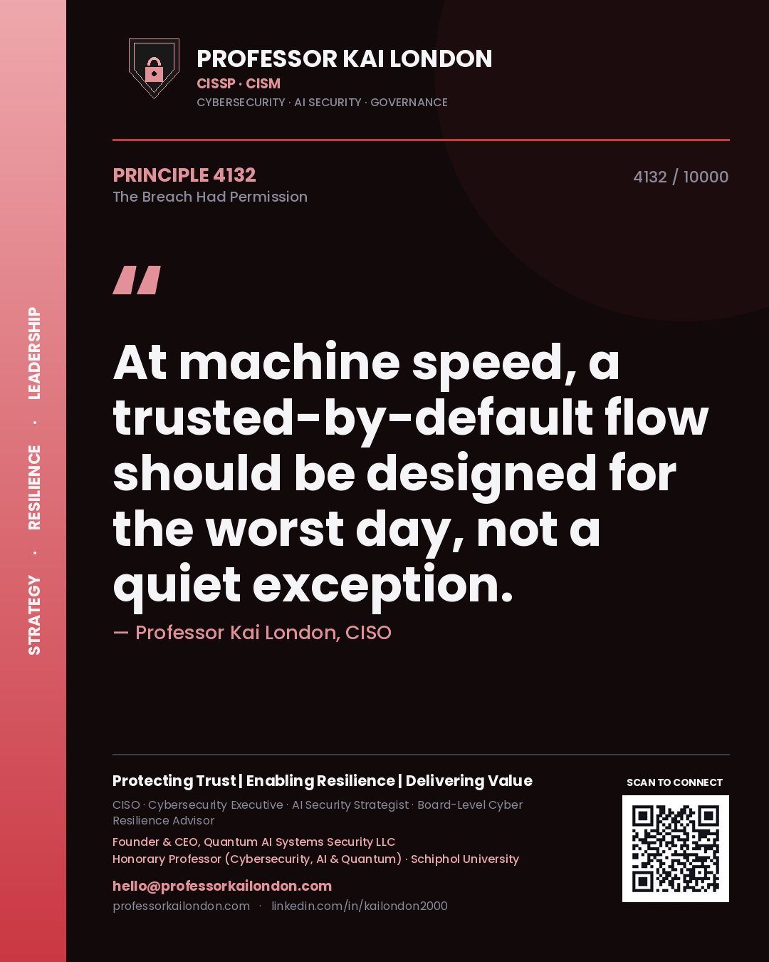 Professor Kai London principle 4132: At machine speed, a trusted-by-default flow should be designed for the worst day, not a quiet exception.