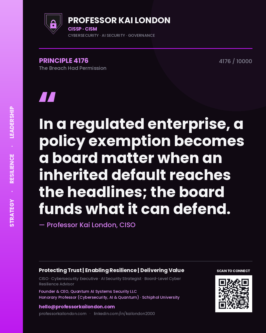 Professor Kai London principle 4176: In a regulated enterprise, a policy exemption becomes a board matter when an inherited default reaches the headlines; the board funds what it can defend.