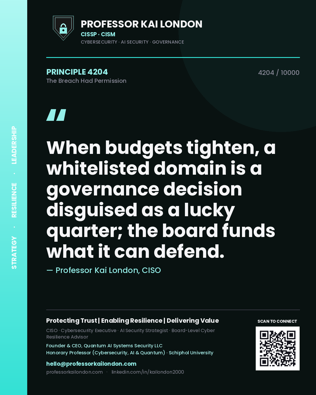 Professor Kai London principle 4204: When budgets tighten, a whitelisted domain is a governance decision disguised as a lucky quarter; the board funds what it can defend.