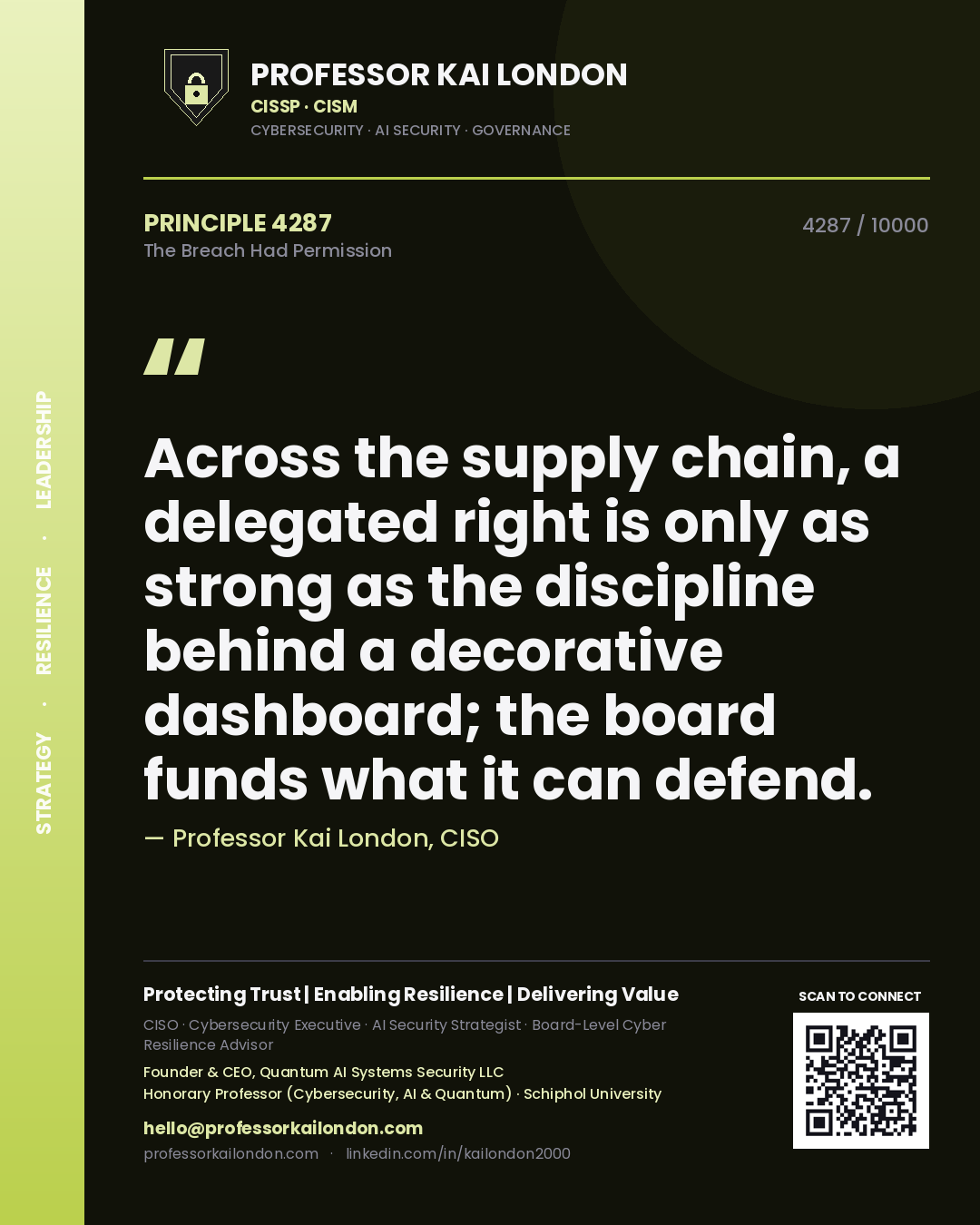 Professor Kai London principle 4287: Across the supply chain, a delegated right is only as strong as the discipline behind a decorative dashboard; the board funds what it can defend.