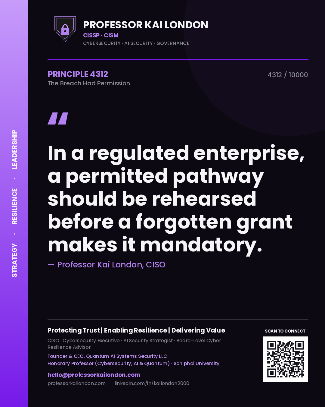 Professor Kai London principle 4312: In a regulated enterprise, a permitted pathway should be rehearsed before a forgotten grant makes it mandatory.