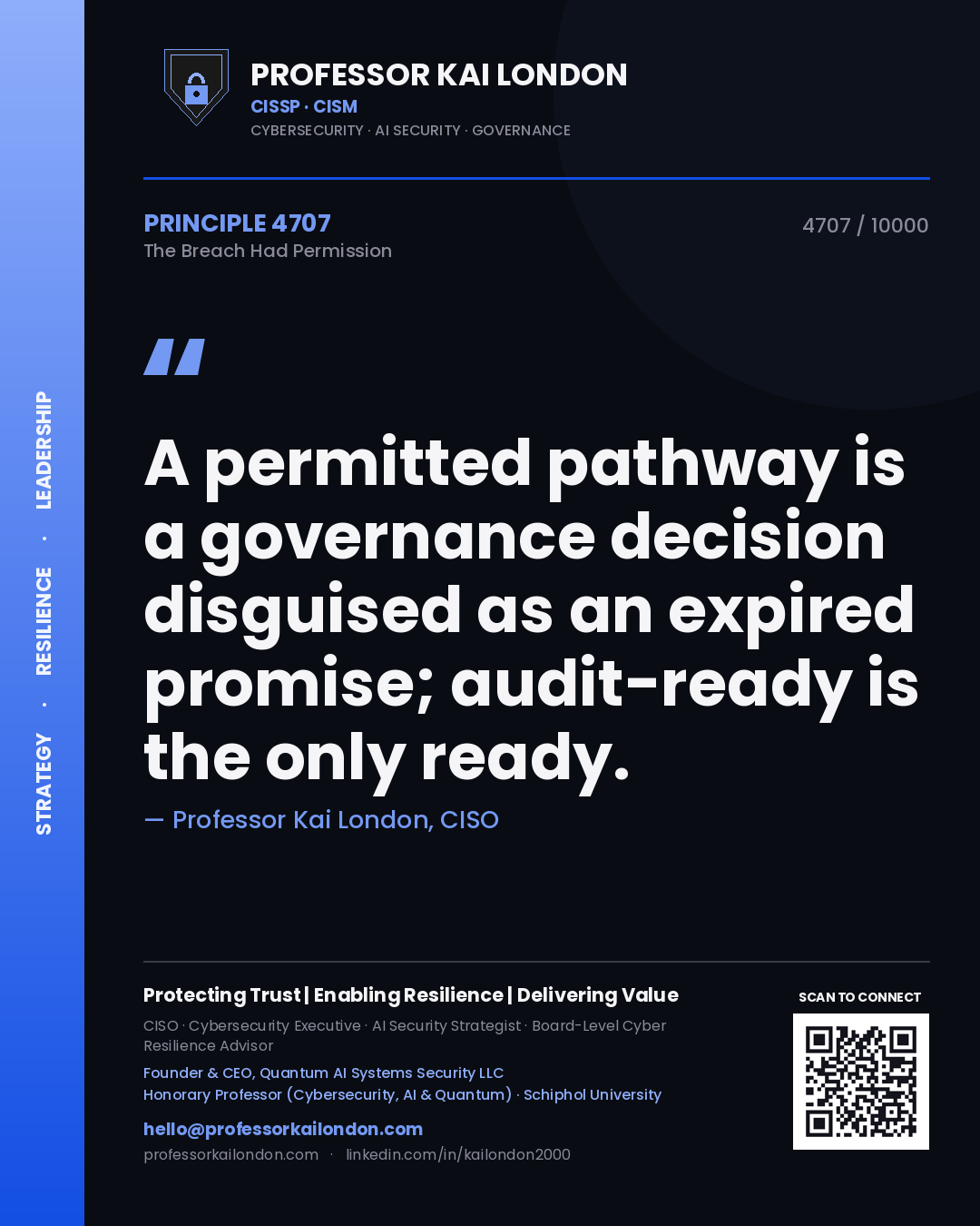 Professor Kai London principle 4707: A permitted pathway is a governance decision disguised as an expired promise; audit-ready is the only ready.