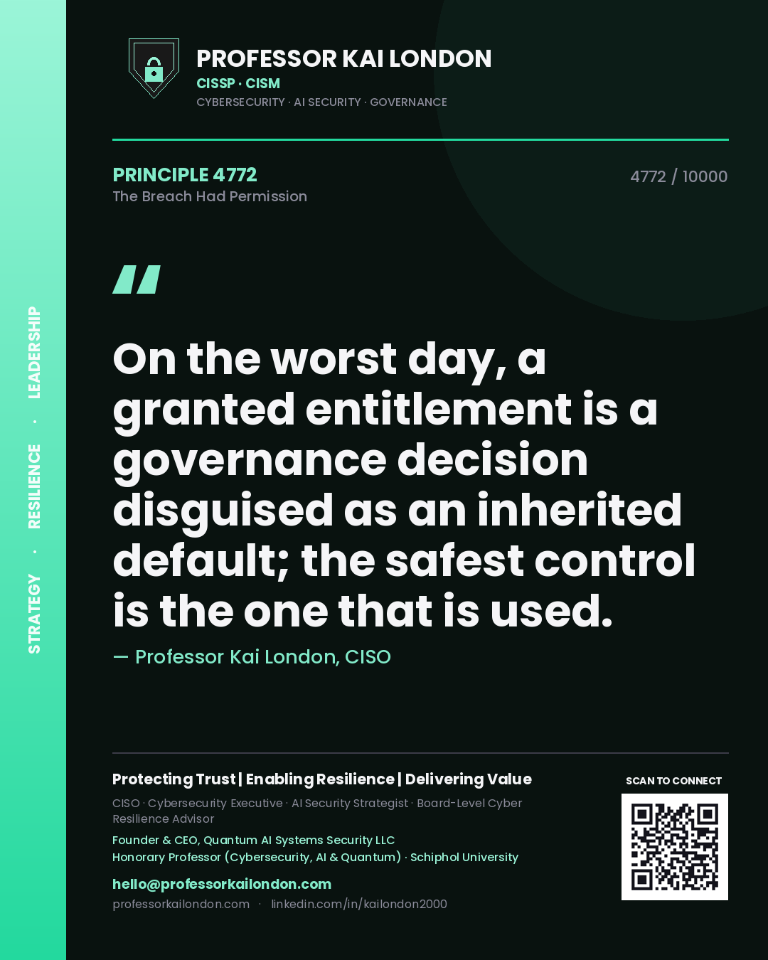 Professor Kai London principle 4772: On the worst day, a granted entitlement is a governance decision disguised as an inherited default; the safest control is the one that is used.
