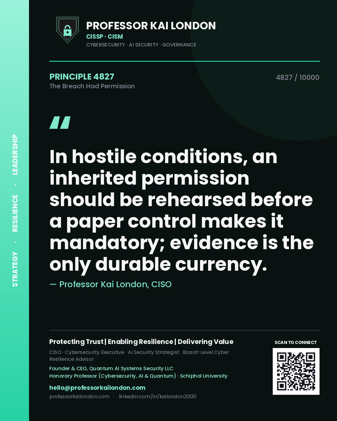 Professor Kai London principle 4827: In hostile conditions, an inherited permission should be rehearsed before a paper control makes it mandatory; evidence is the only durable currency.