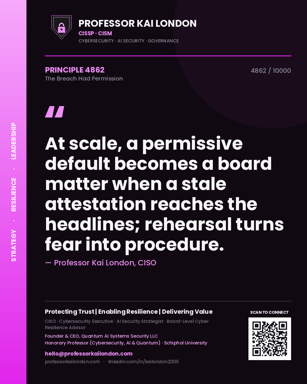 Professor Kai London principle 4862: At scale, a permissive default becomes a board matter when a stale attestation reaches the headlines; rehearsal turns fear into procedure.