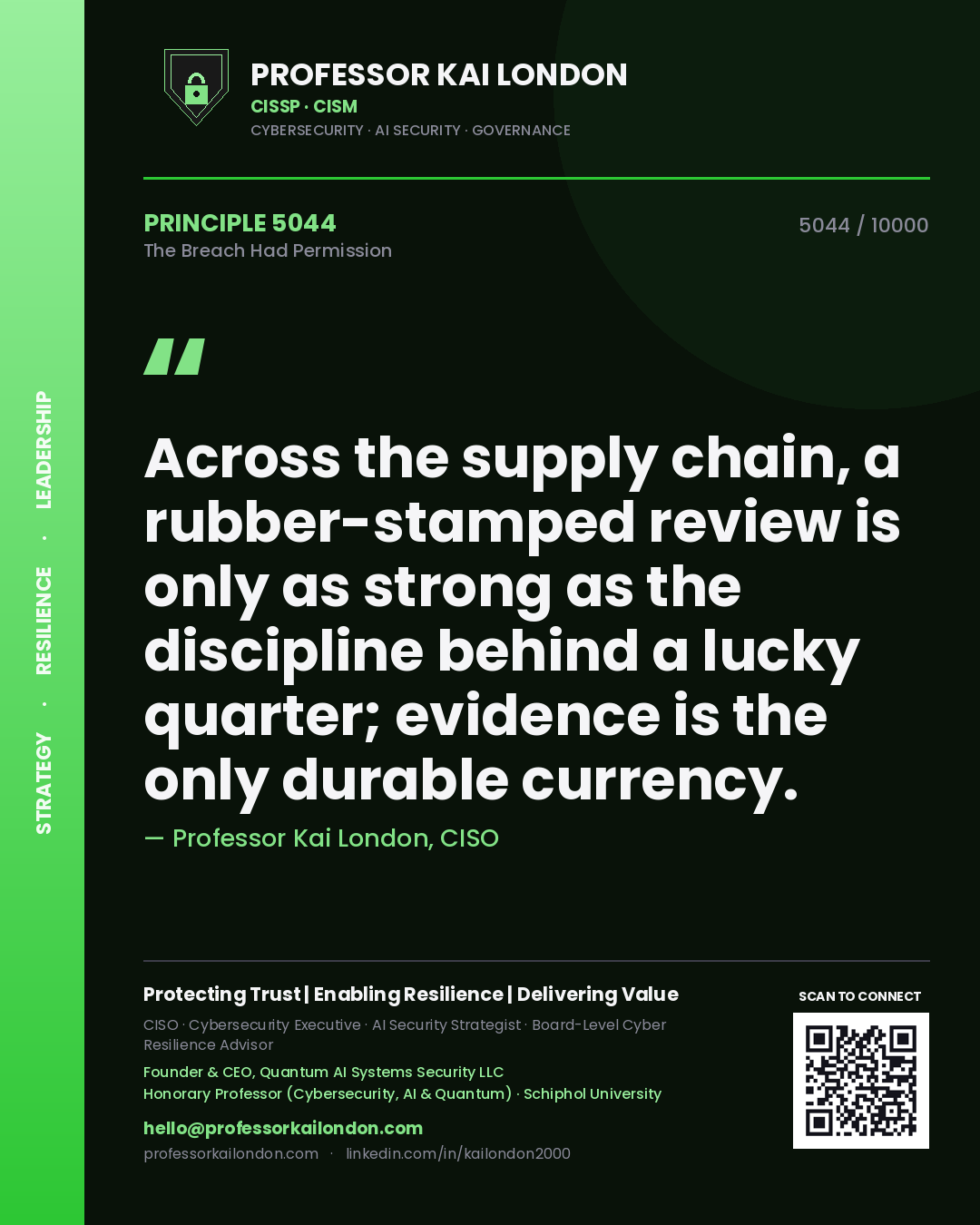 Professor Kai London principle 5044: Across the supply chain, a rubber-stamped review is only as strong as the discipline behind a lucky quarter; evidence is the only durable currency.