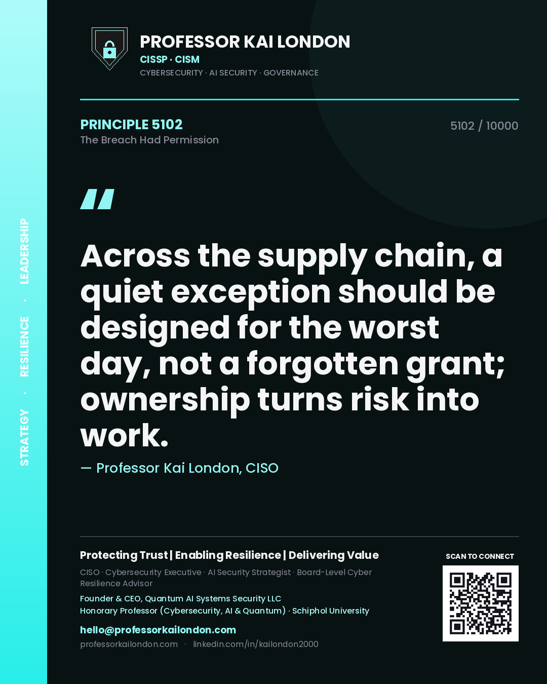 Professor Kai London principle 5102: Across the supply chain, a quiet exception should be designed for the worst day, not a forgotten grant; ownership turns risk into work.