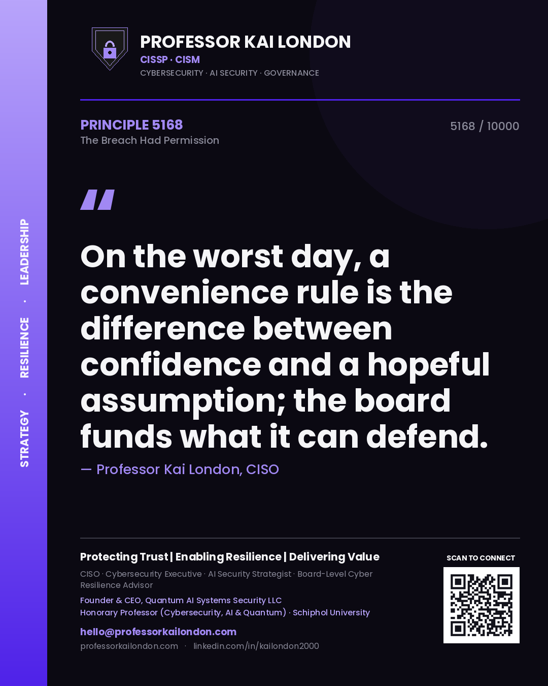 Professor Kai London principle 5168: On the worst day, a convenience rule is the difference between confidence and a hopeful assumption; the board funds what it can defend.
