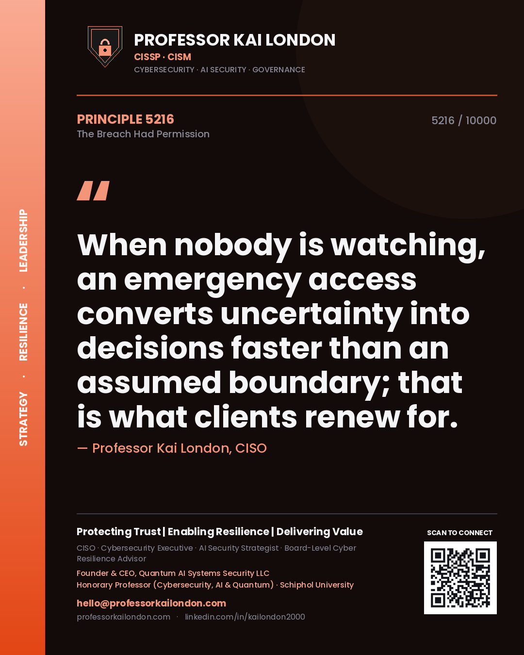 Professor Kai London principle 5216: When nobody is watching, an emergency access converts uncertainty into decisions faster than an assumed boundary; that is what clients renew for.
