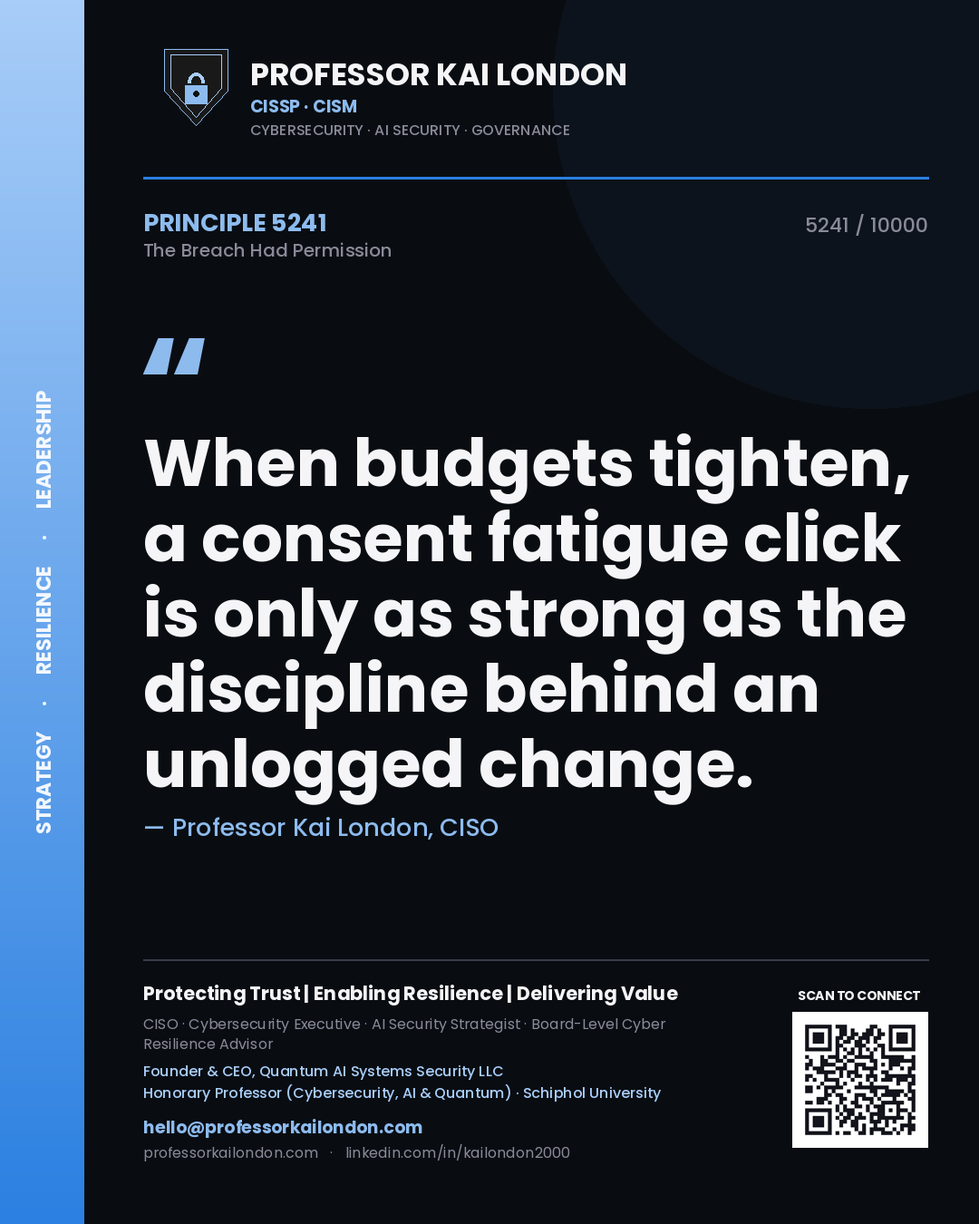 Professor Kai London principle 5241: When budgets tighten, a consent fatigue click is only as strong as the discipline behind an unlogged change.